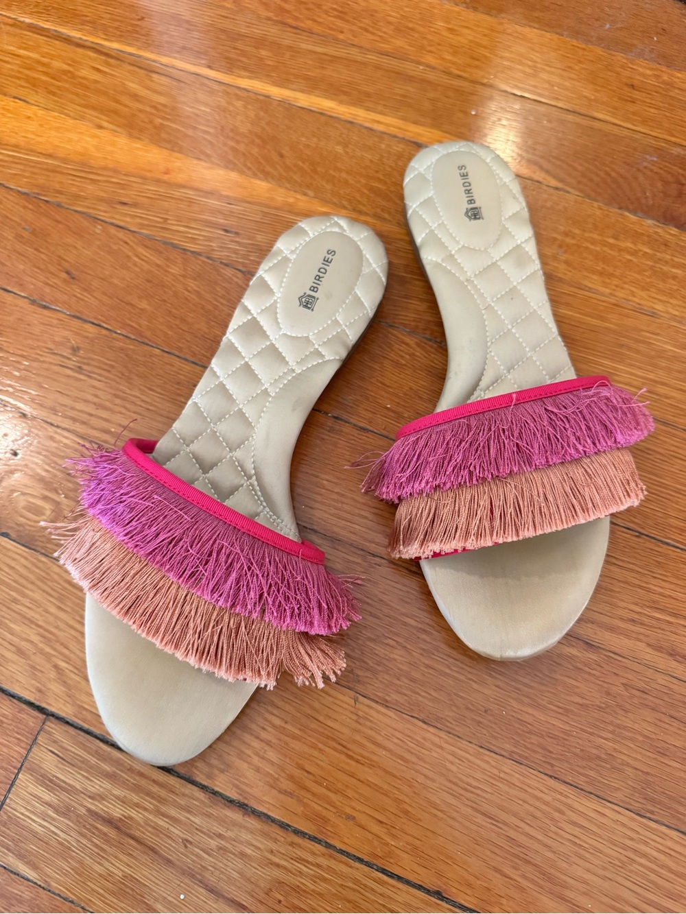 Birdies Pink and Peach Fringe Slides